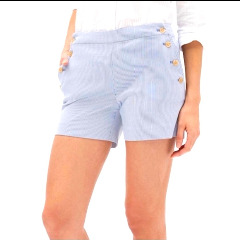 Banana Republic High Rise Sailor Shorts Blue White Striped Gold Button Size 0 - Picture 4 of 8